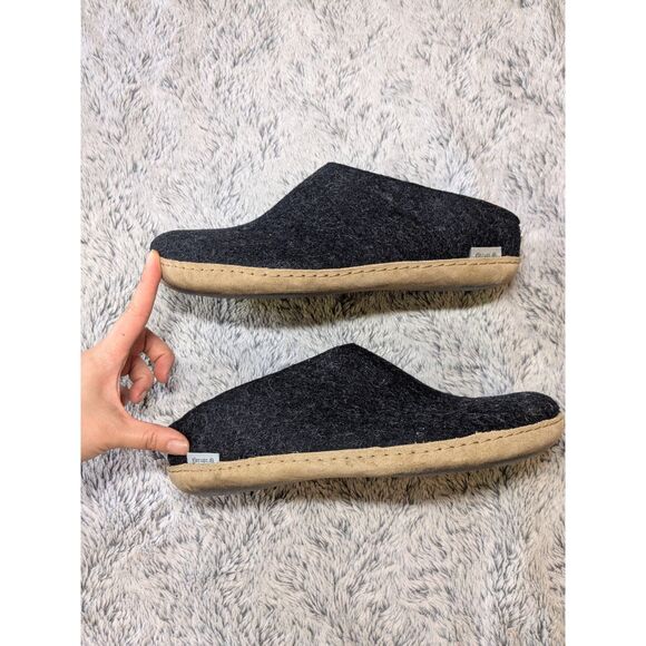 Glerups Wool Slippers Leather Sole Slip On Charcoal Black Gray EU 40 US 9 Womens - Picture 2 of 9